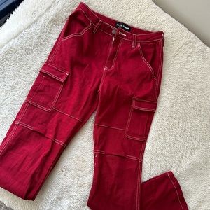 Red denim cargo pants